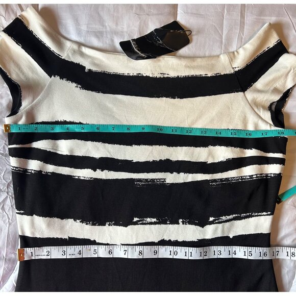 NWT Escada Womens US Sz M  Black White Striped Dress Slimming Pattern - Picture 10 of 11